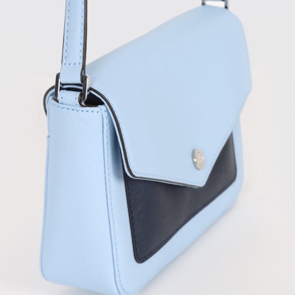 MICHAEL KORS GREENWICH DUAL COLOR POCKET SMALL FLAP CROSSBODY Sky/Navy - Picture 8 of 12